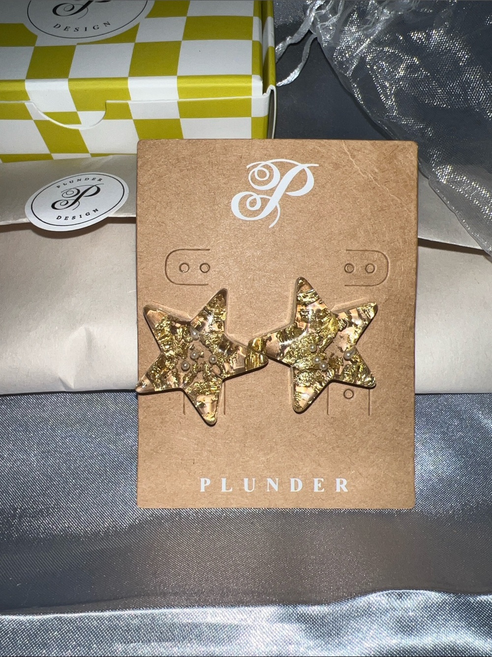 Plunder Yellow Glitter Star Earrings - Picture 3 of 4